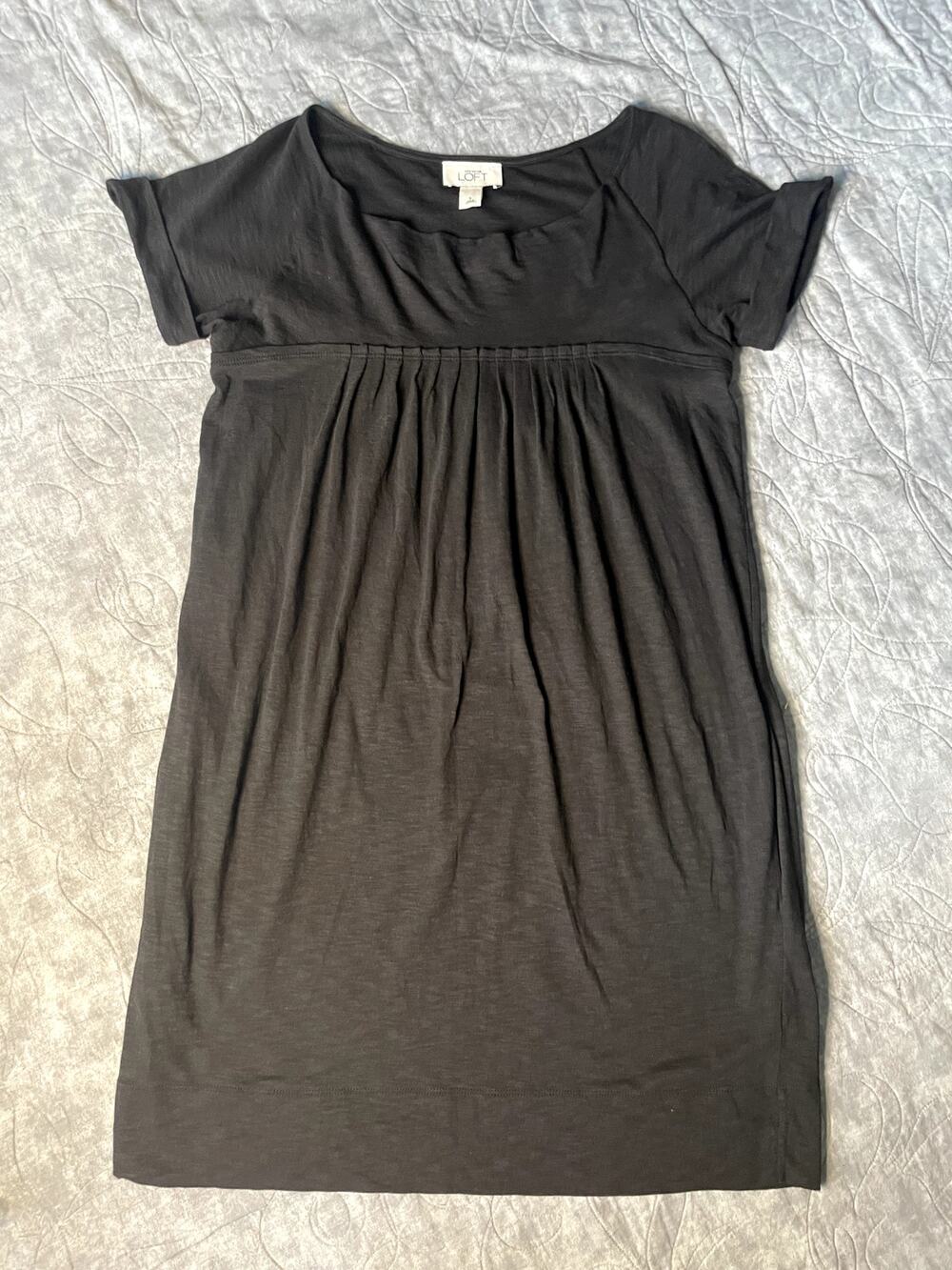LOFT Black Cotton Modal Cap Sleeve Flutter Swing Dress Medium M Basic LBD